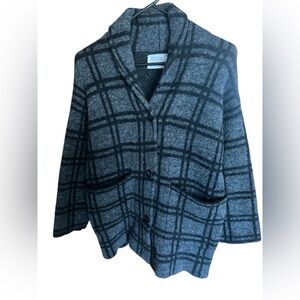 Zara Checkered Wool Blend Cardigan Jacket in Black and Gray
